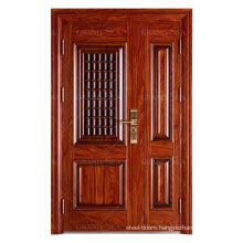 Wood Grain Golden oak Unequal Double Door Front Entrance Security Steel Door Doors